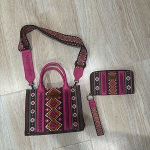 Wrangler Pink and Brown Shoulder Bag with Matching Wallet